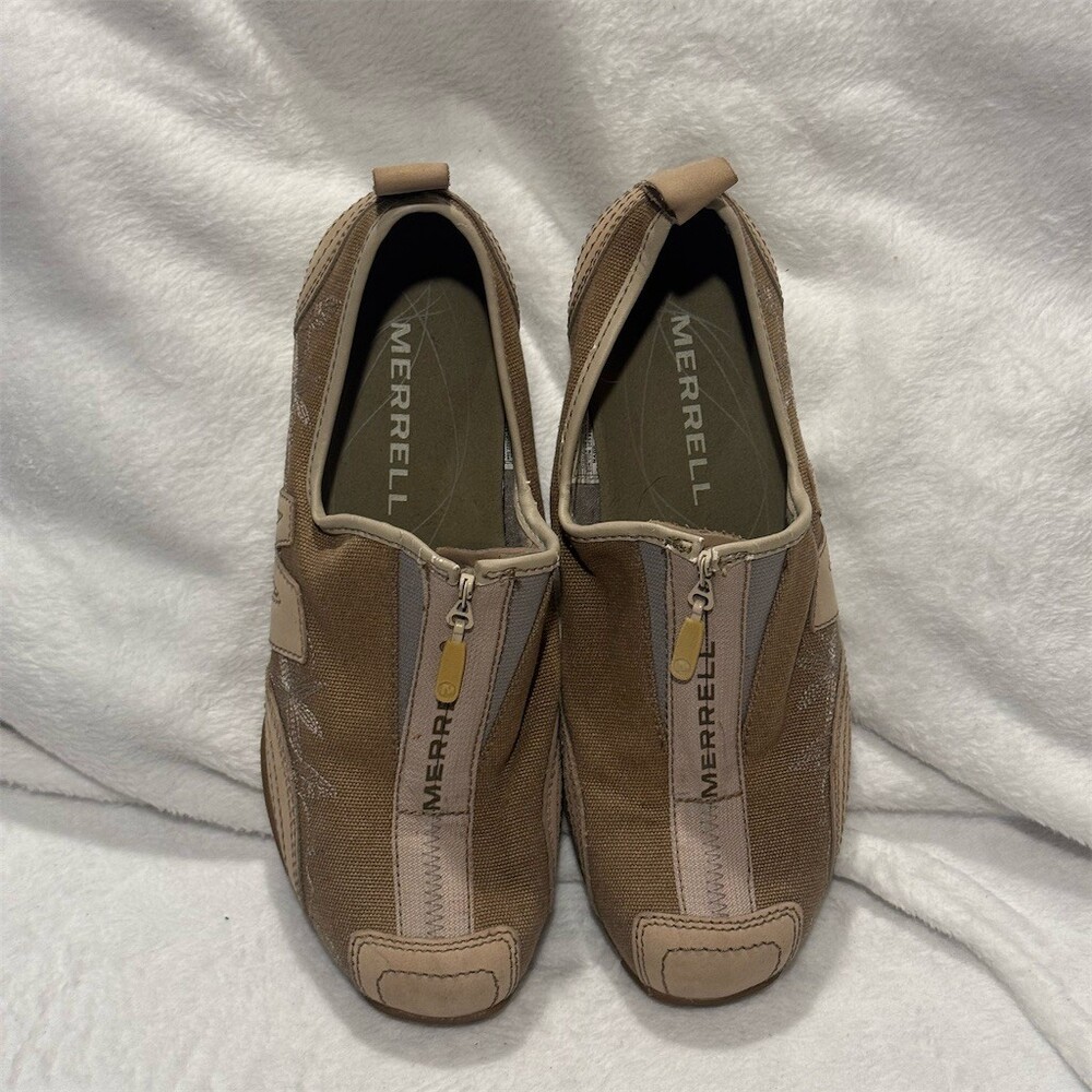 Merrell Barrado Womens Slip-On Sneakers Beige Zip Comfort Shoes Size 7